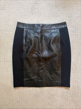 LOFT Black Faux Leather-Panel Pencil Skirt